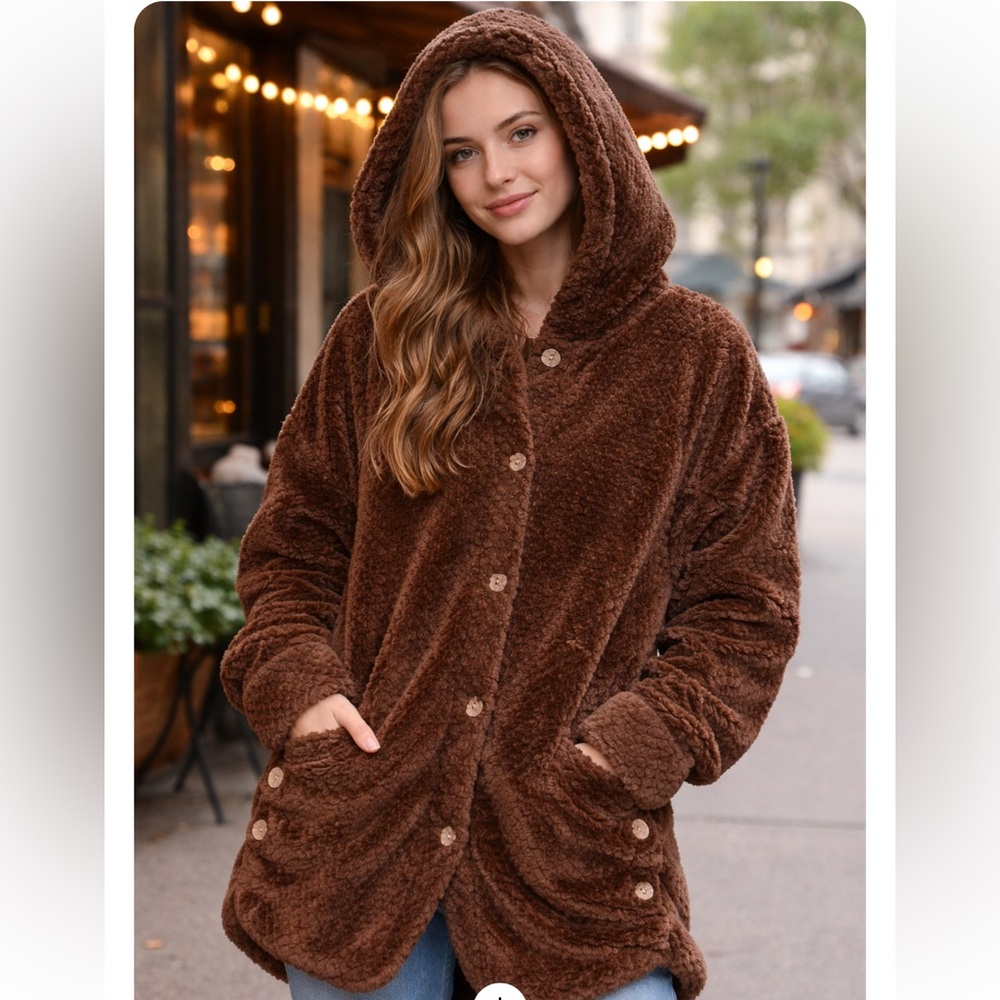 Chic Nation Brown Teddy Jacket with Hood